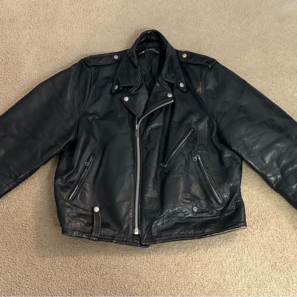 1970s Vintage Harley Davidson AMF Leather Biker Jacket Size 48 Regular